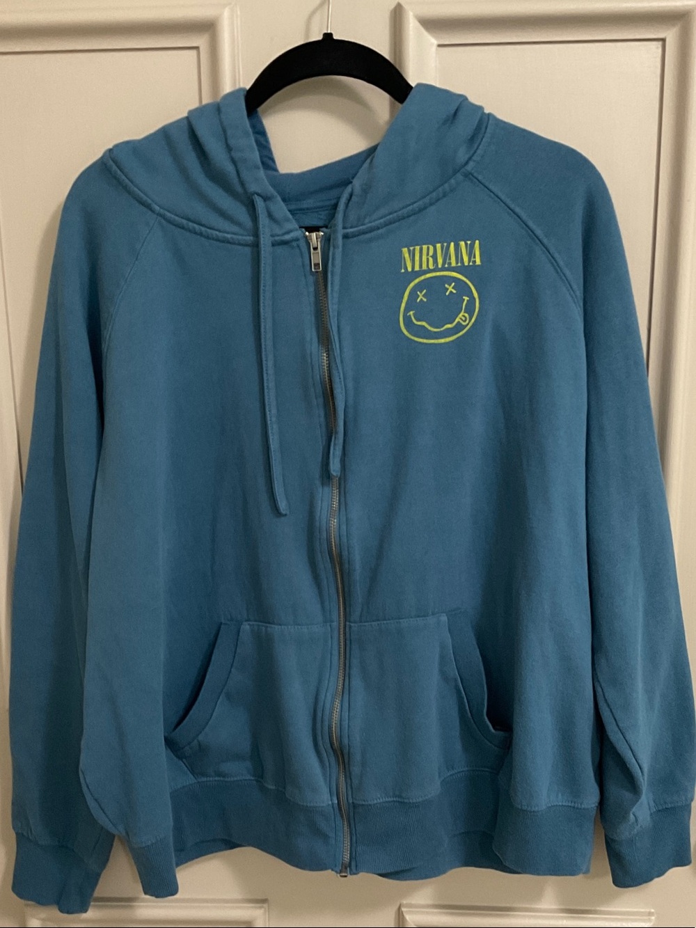 NIRVANA Teal Zip Hoodie with Yellow Logo — unisex size 2 , medium